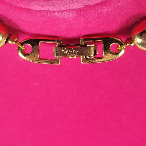 Vintage Napier Red & Gold Oval Feminine Casual Modest Beaded  28" Necklace - Picture 3 of 3